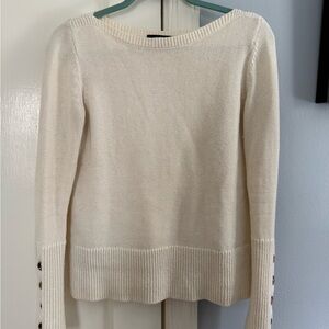 Ann Taylor Cream Scoop Neck Sweater with Button Details